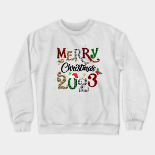 Merry Christmas 2023 Leopard Buffalo Plaid Red Green Xmas Crewneck Sweatshirt